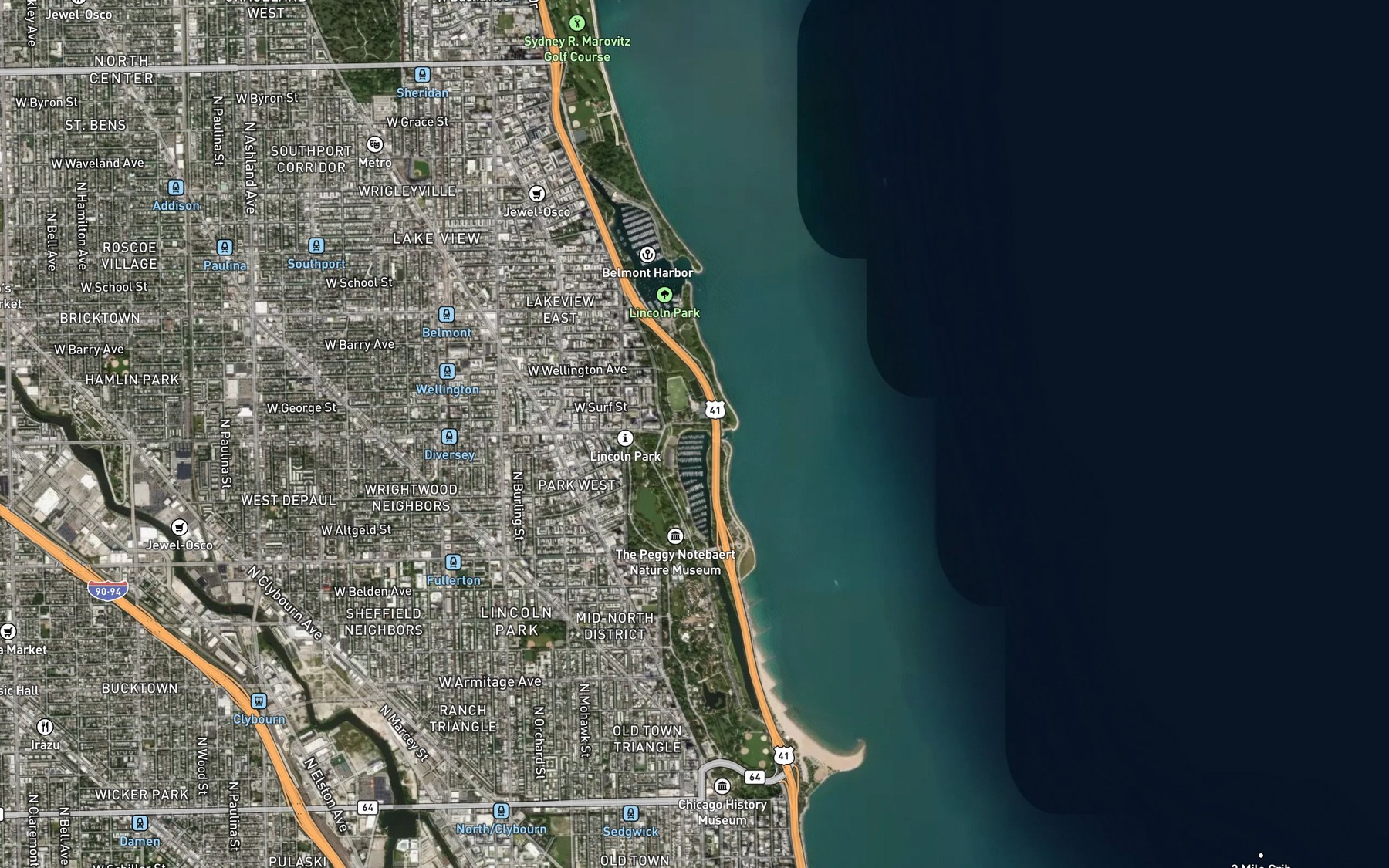 Satellite map of the Diversey Harbor