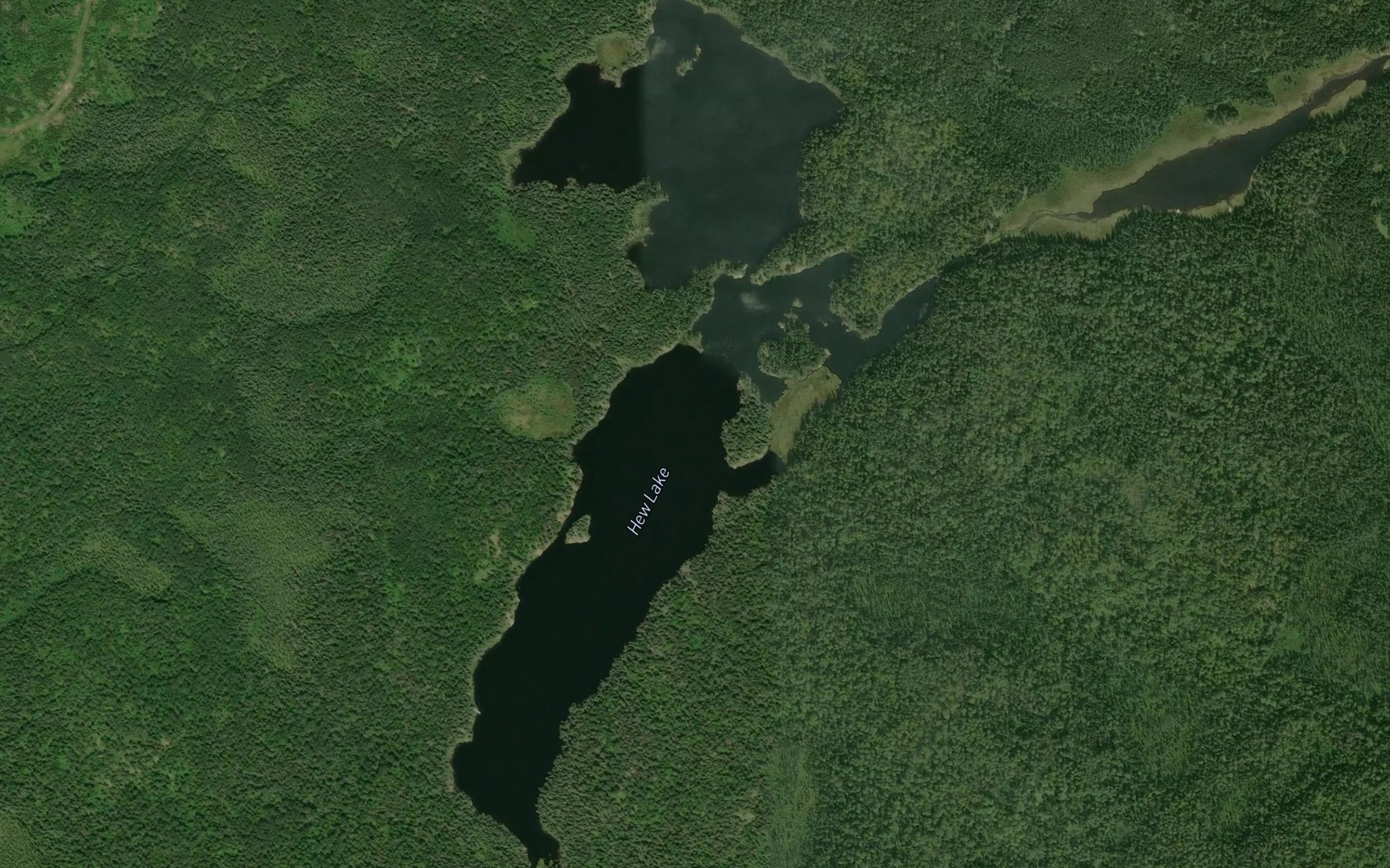 Satellite map of the Hew Lake