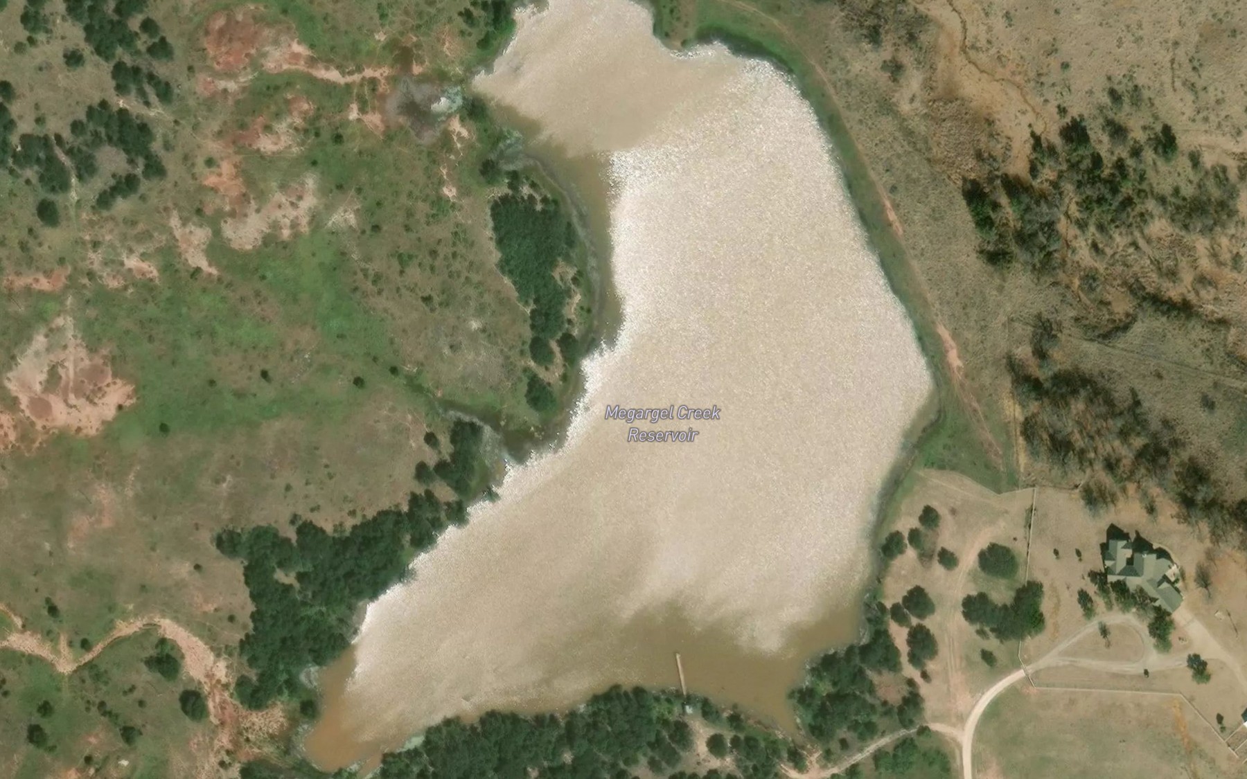 Satellite map of the Megargel Creek Reservoir