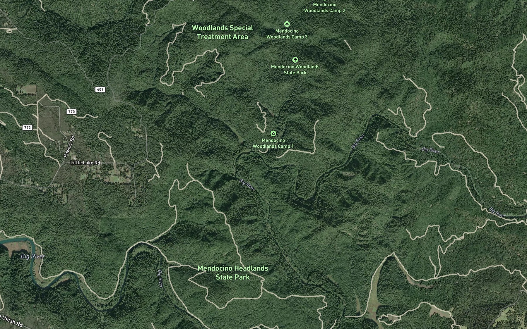Satellite map of the Little North Fork Big River