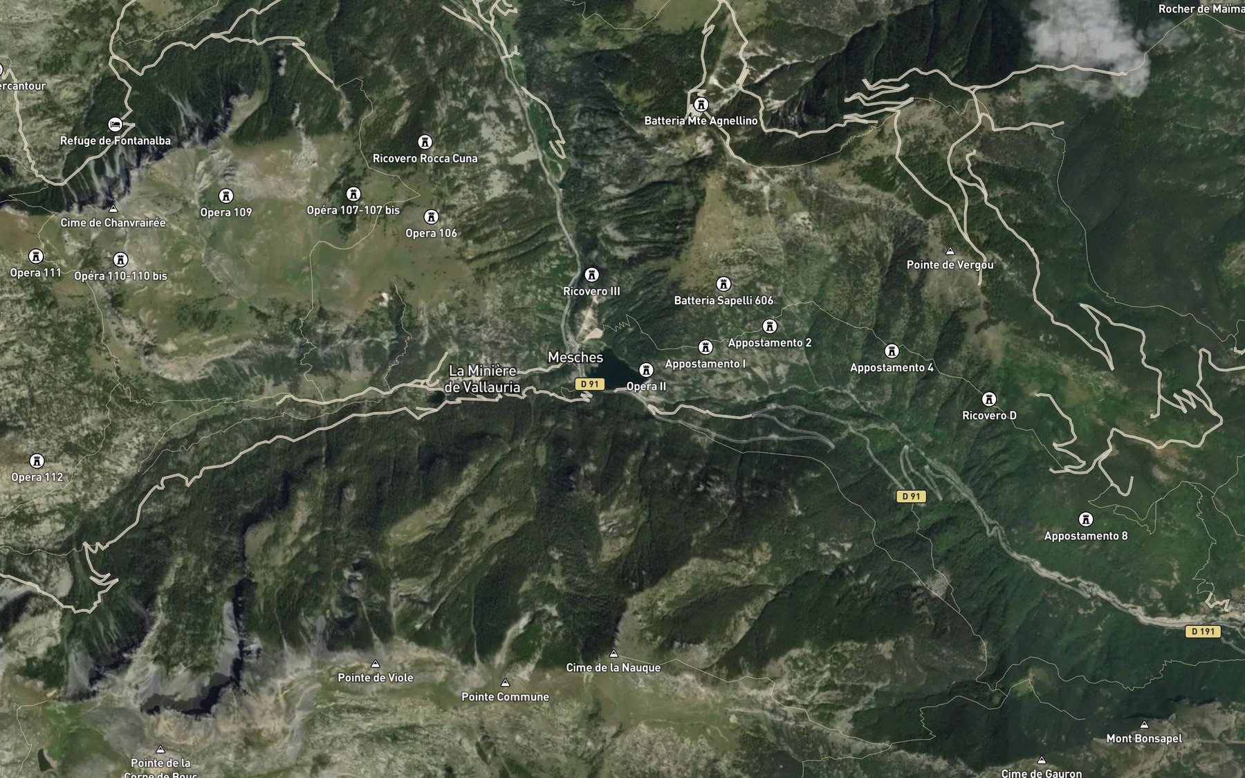 Satellite map of the Lac des Mesches