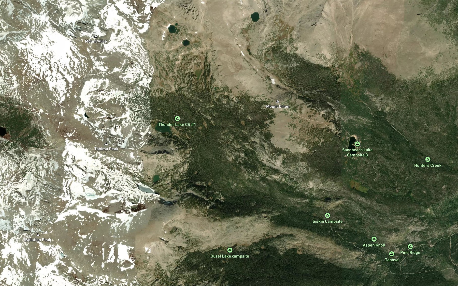 Satellite map of the Castle Lakes