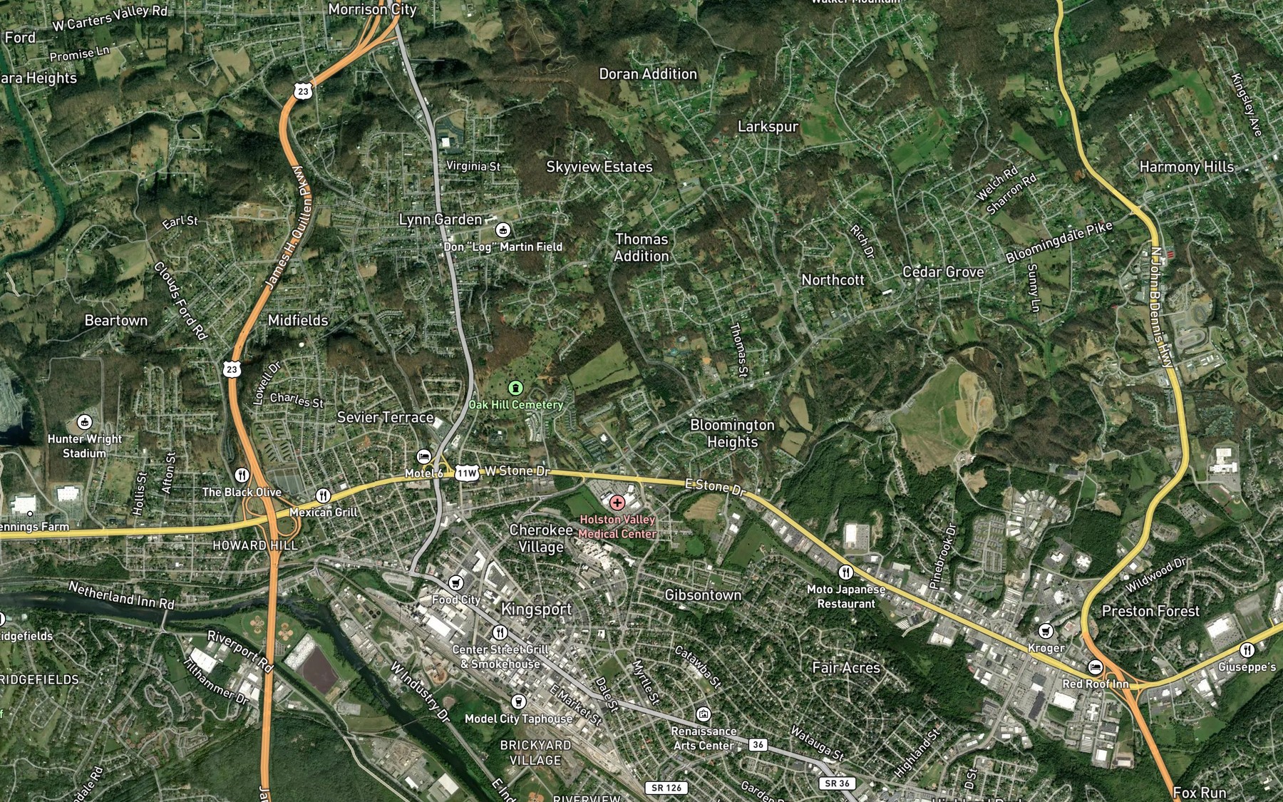 Satellite map of the Roach Branch
