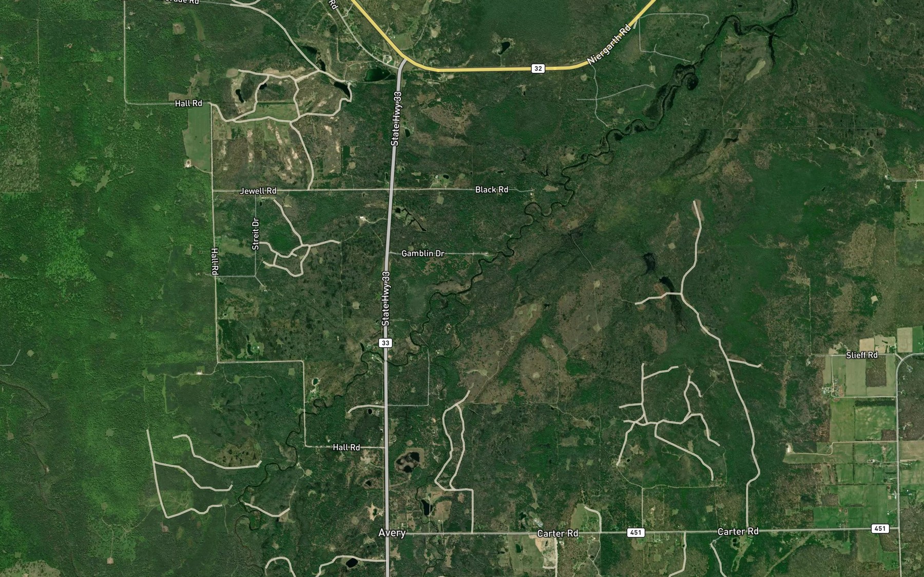 Satellite map of the Gilchrist Creek