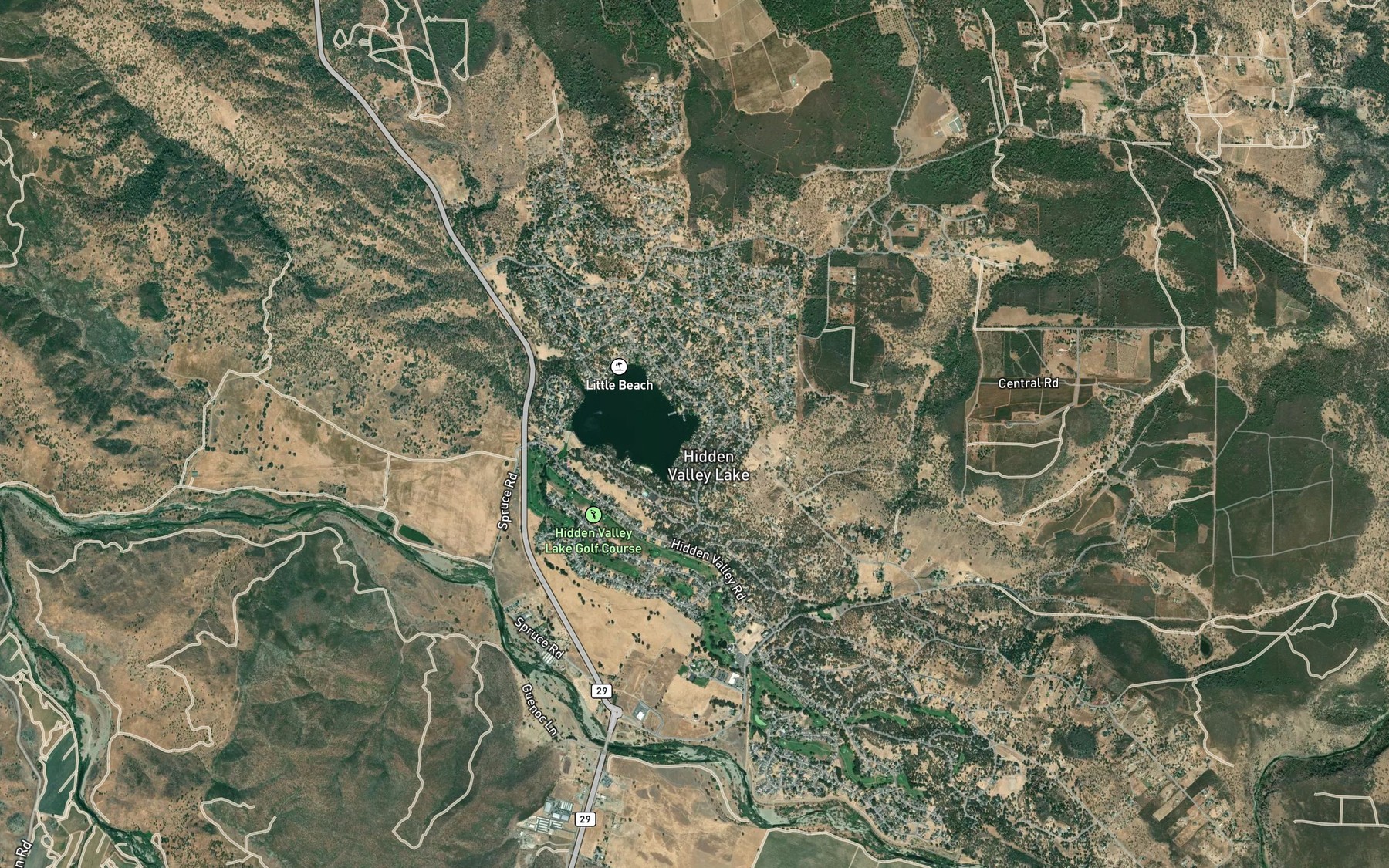 Satellite map of the Hidden Valley Lake