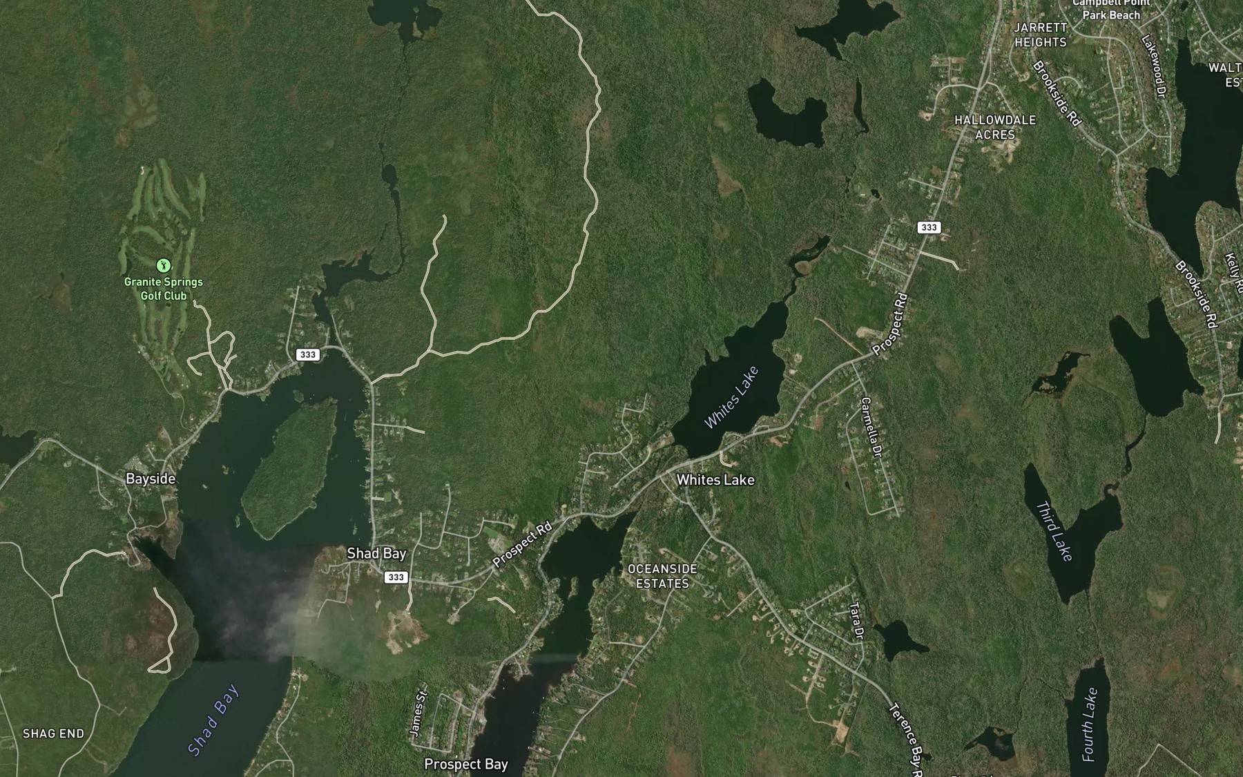 Satellite map of the Prospect River