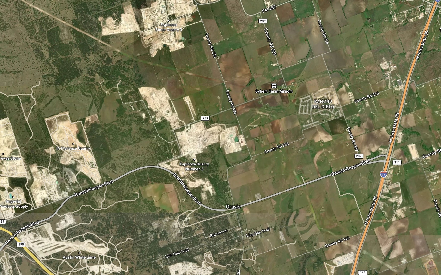 Satellite map of the Glasscock Branch