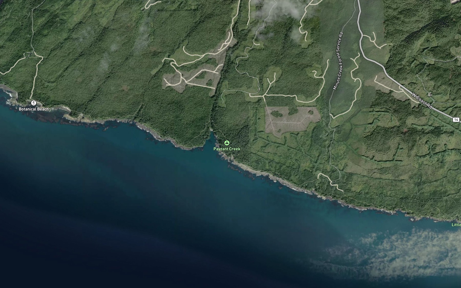 Satellite map of the Payzant Creek
