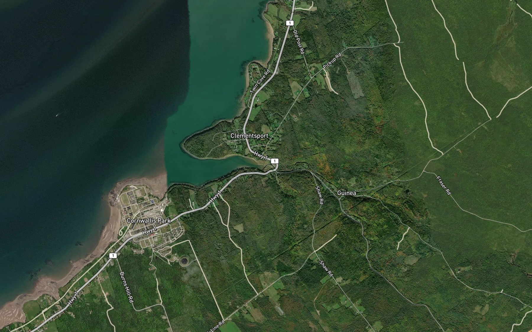 Satellite map of the Moose River