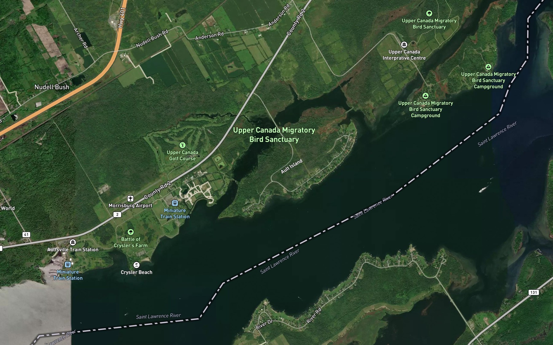 Satellite map of the Aultsville Creek