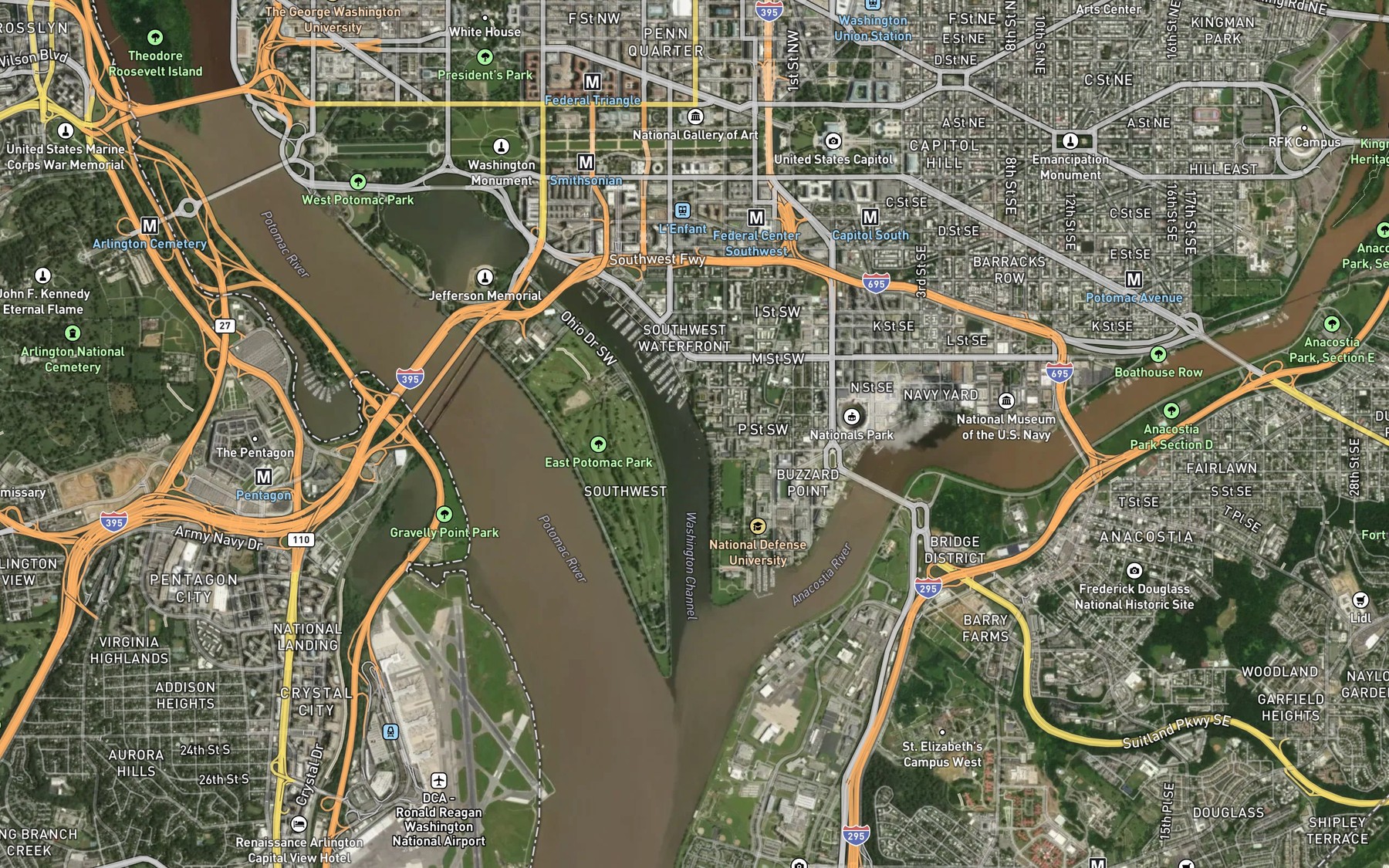 Satellite map of the Washington Channel