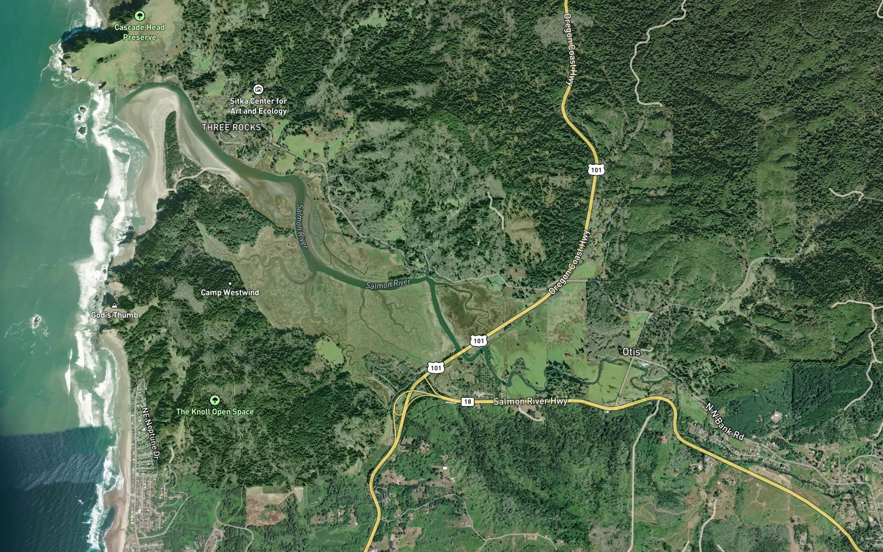 Satellite map of the Salmon Creek