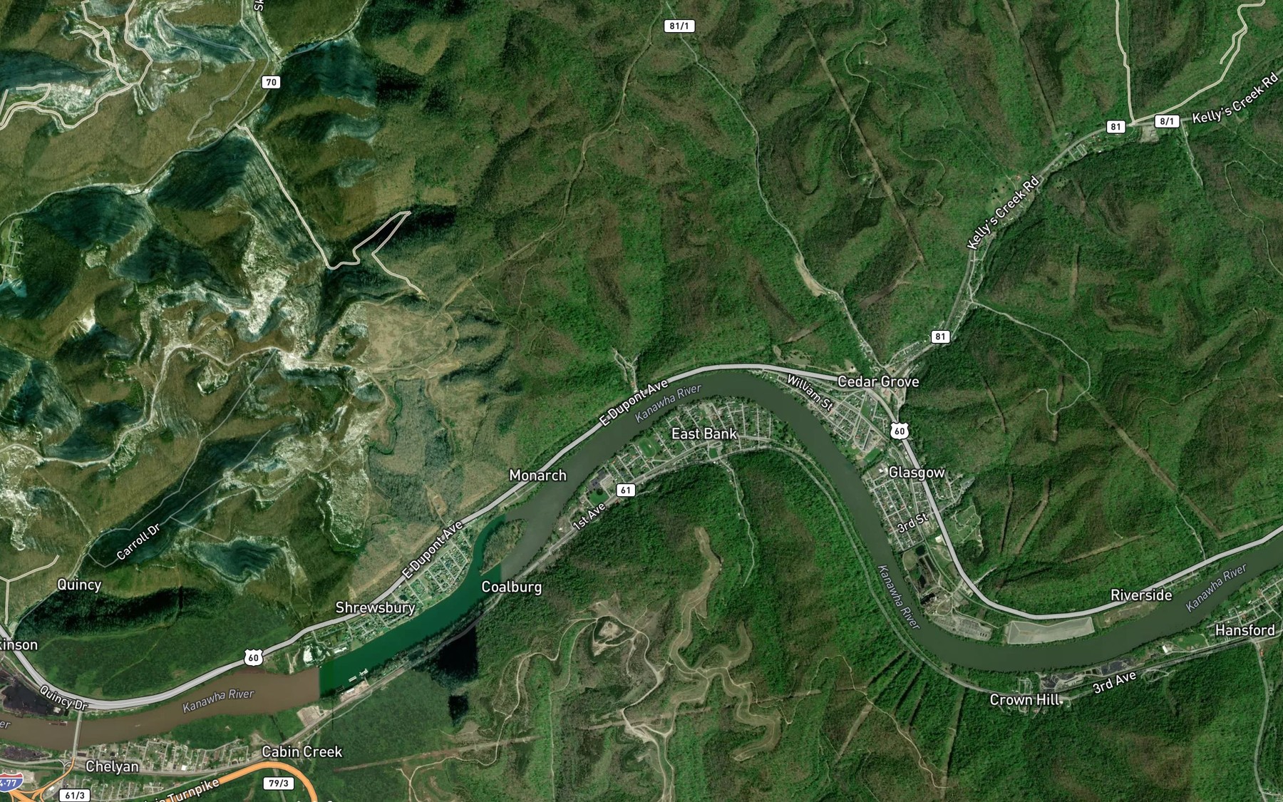 Satellite map of the Mile Branch