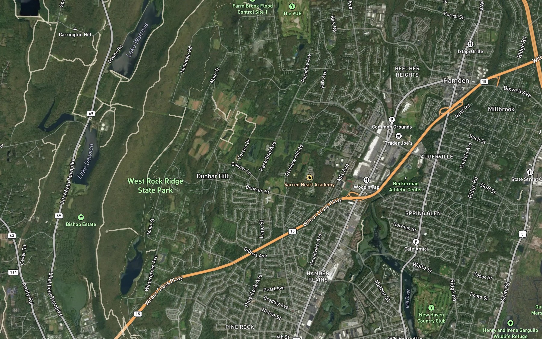 Satellite map of the Farm Brook Site 2B Reservoir