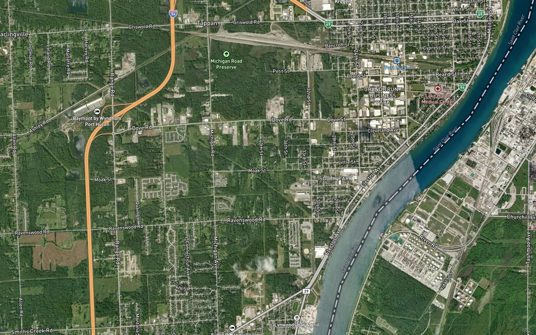 Satellite map of the Pickard Drain