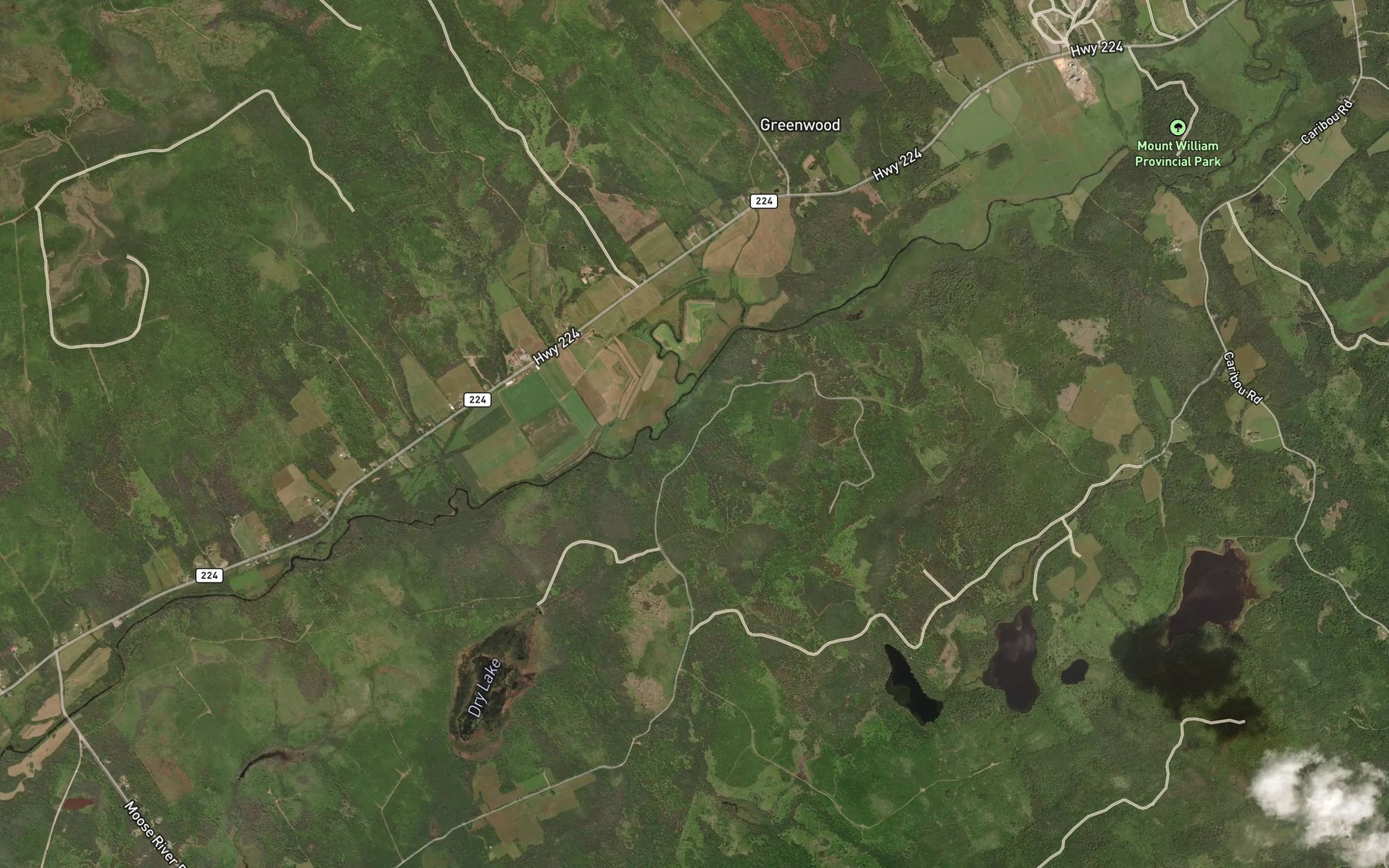 Satellite map of the Benvie Brook