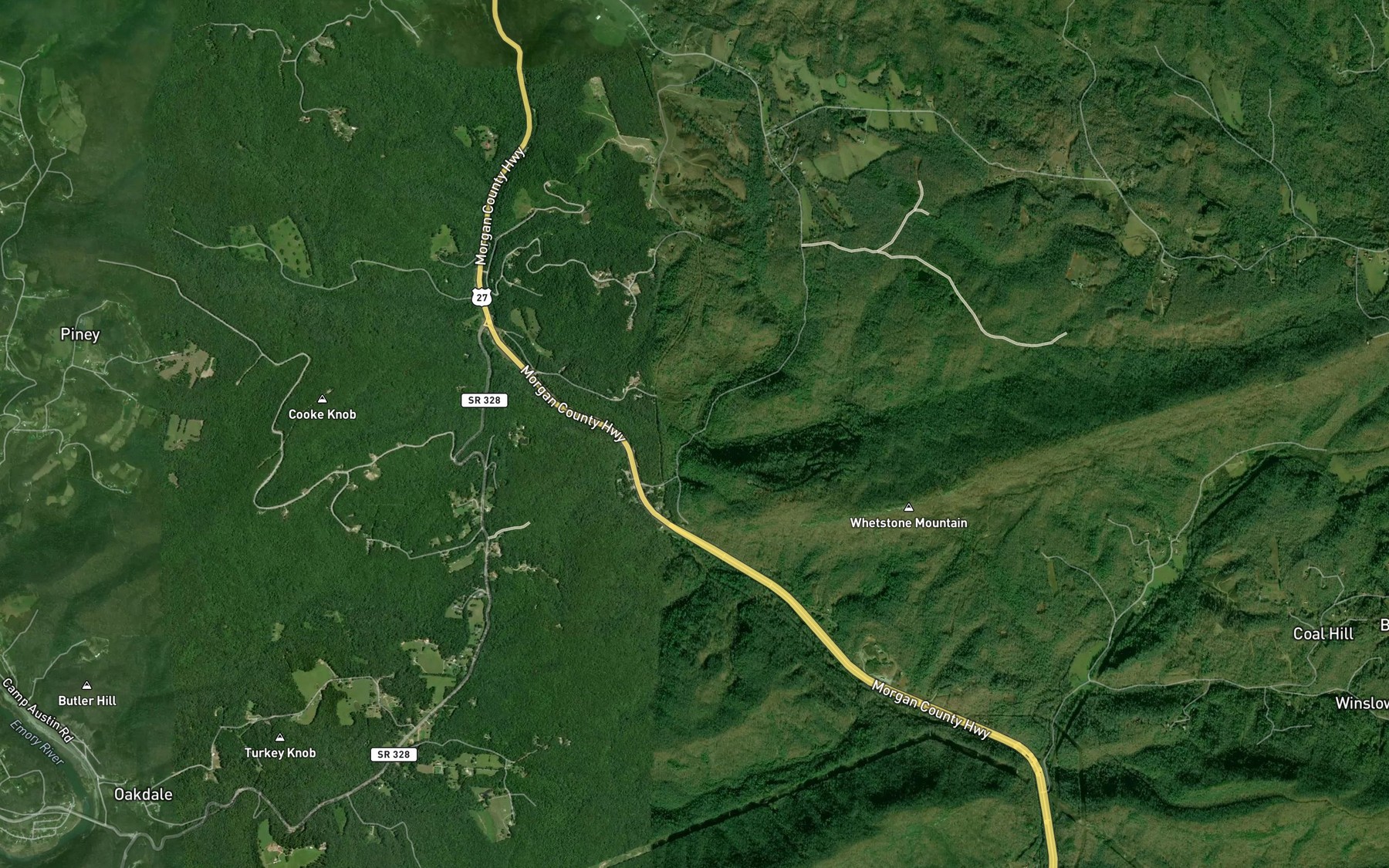 Satellite map of the Whetstone Branch