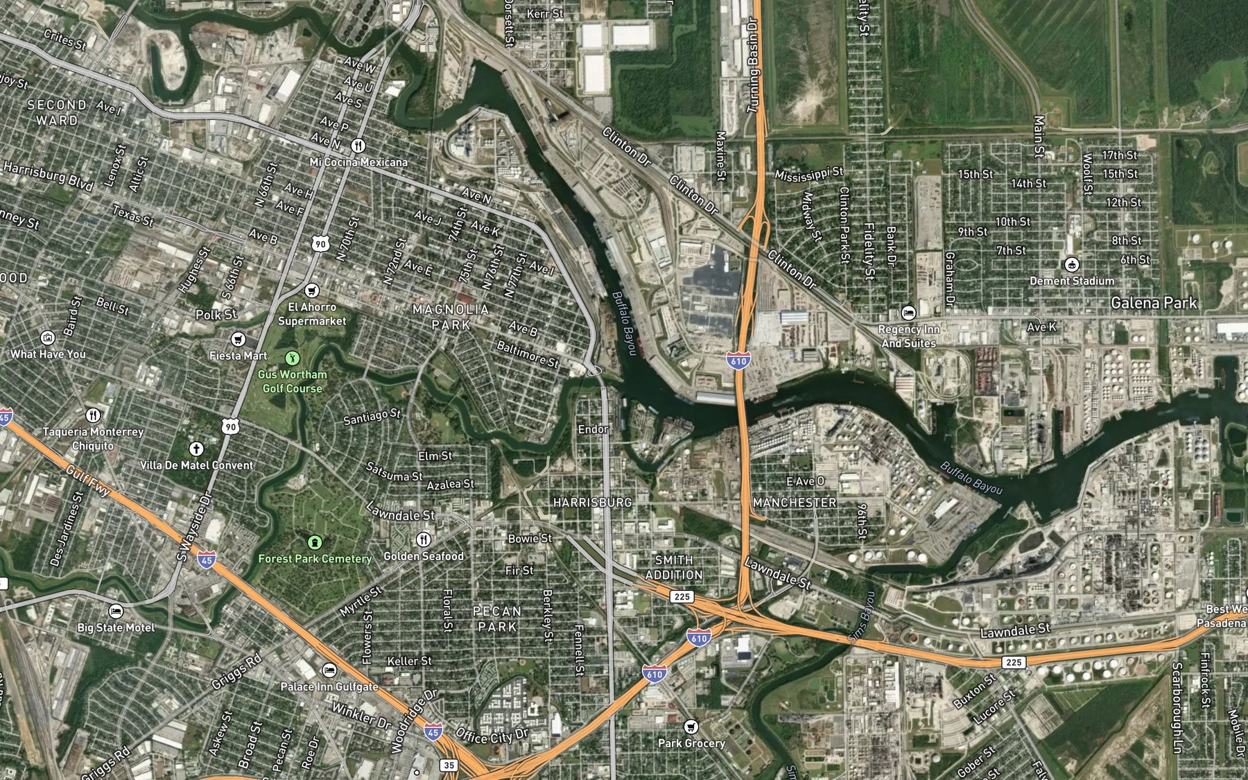 Satellite map of the Brays Bayou