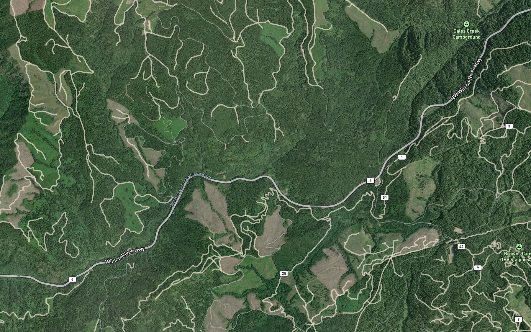 Satellite map of the Drift Creek