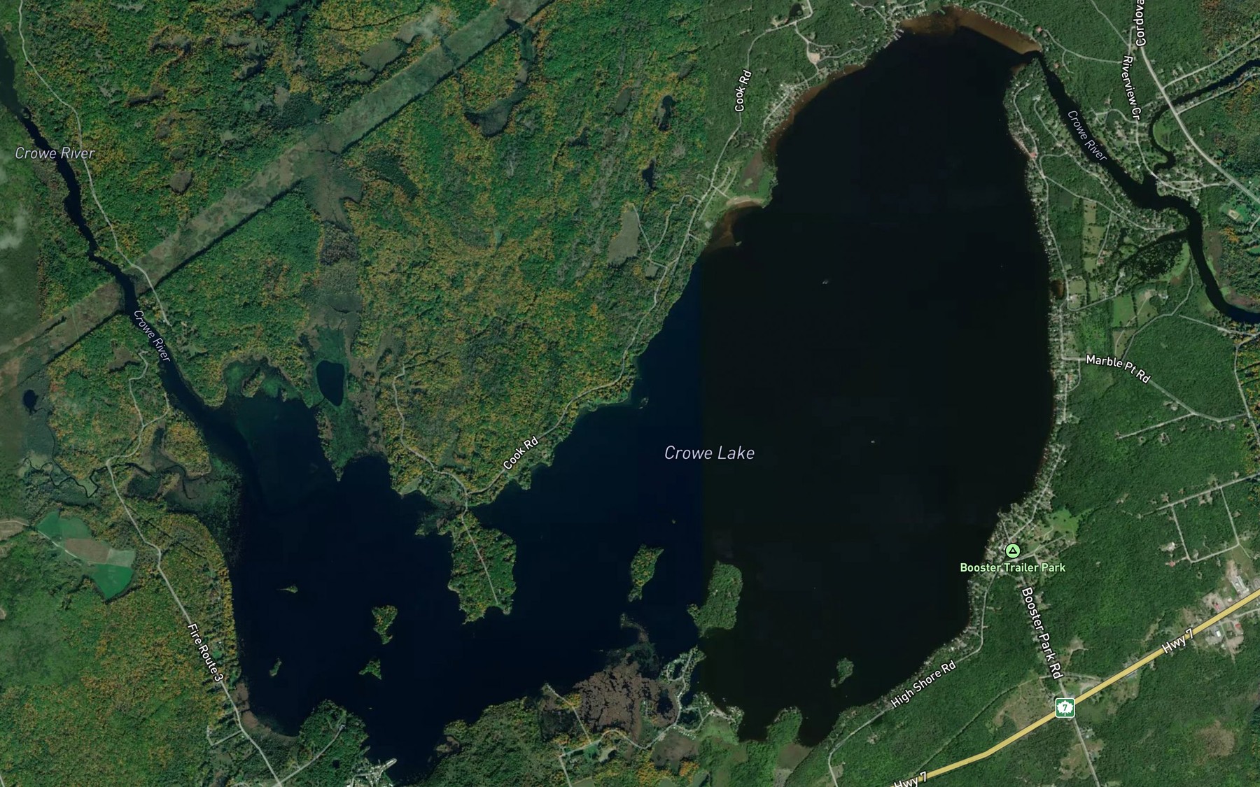 Satellite map of the Crowe Lake