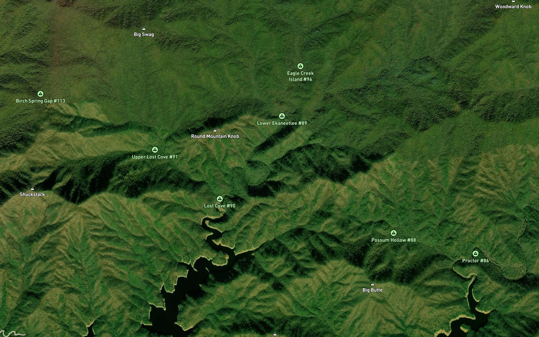 Satellite map of the Pinnacle Creek