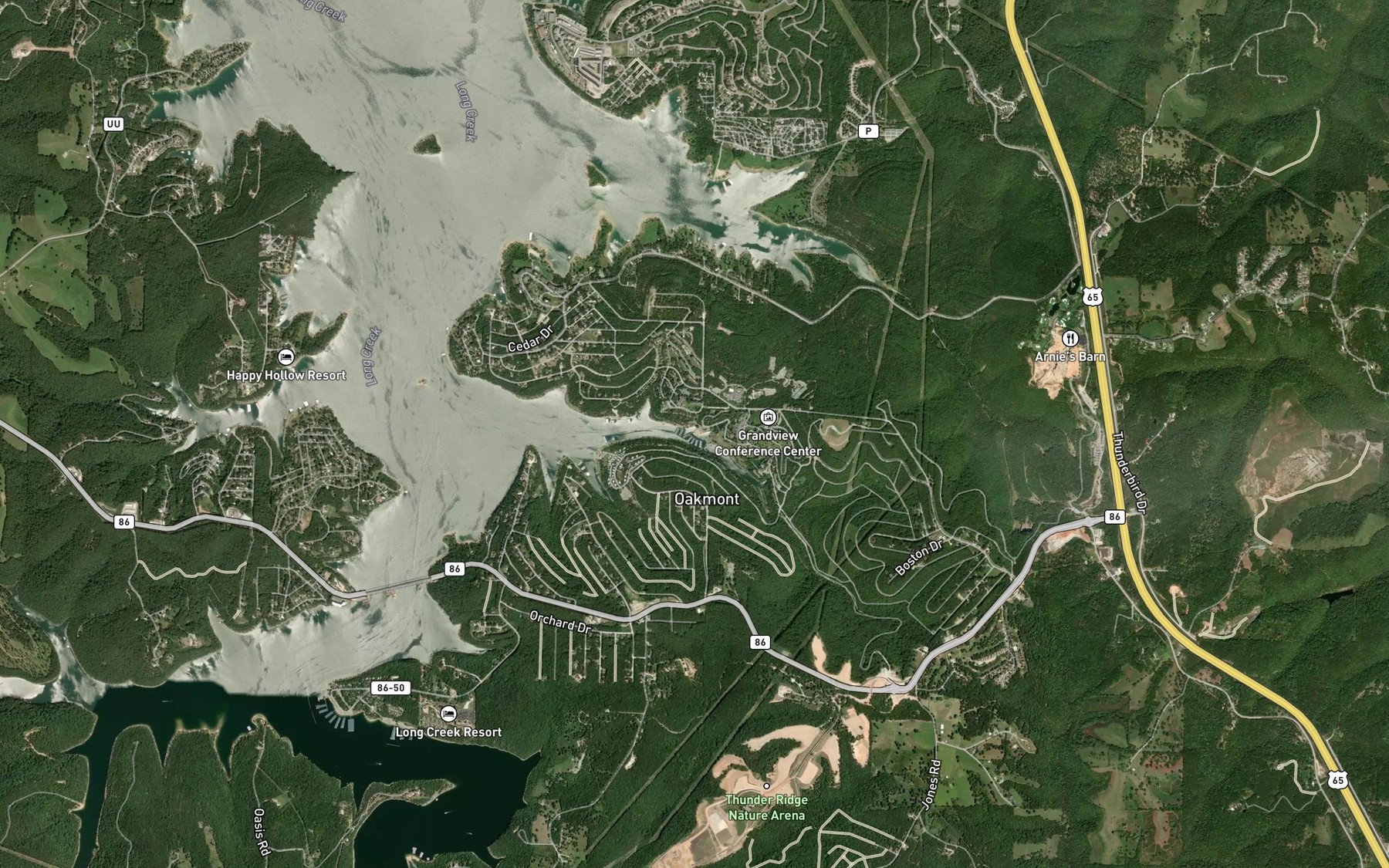 Satellite map of the Bent Hook Marina