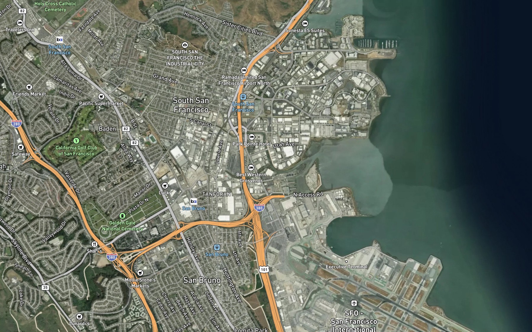 Satellite map of the San Bruno Canal