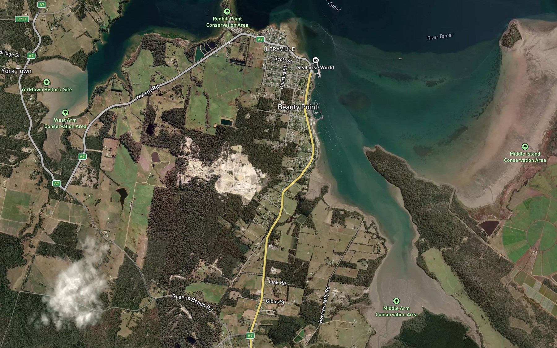 Satellite map of the Pease Creek