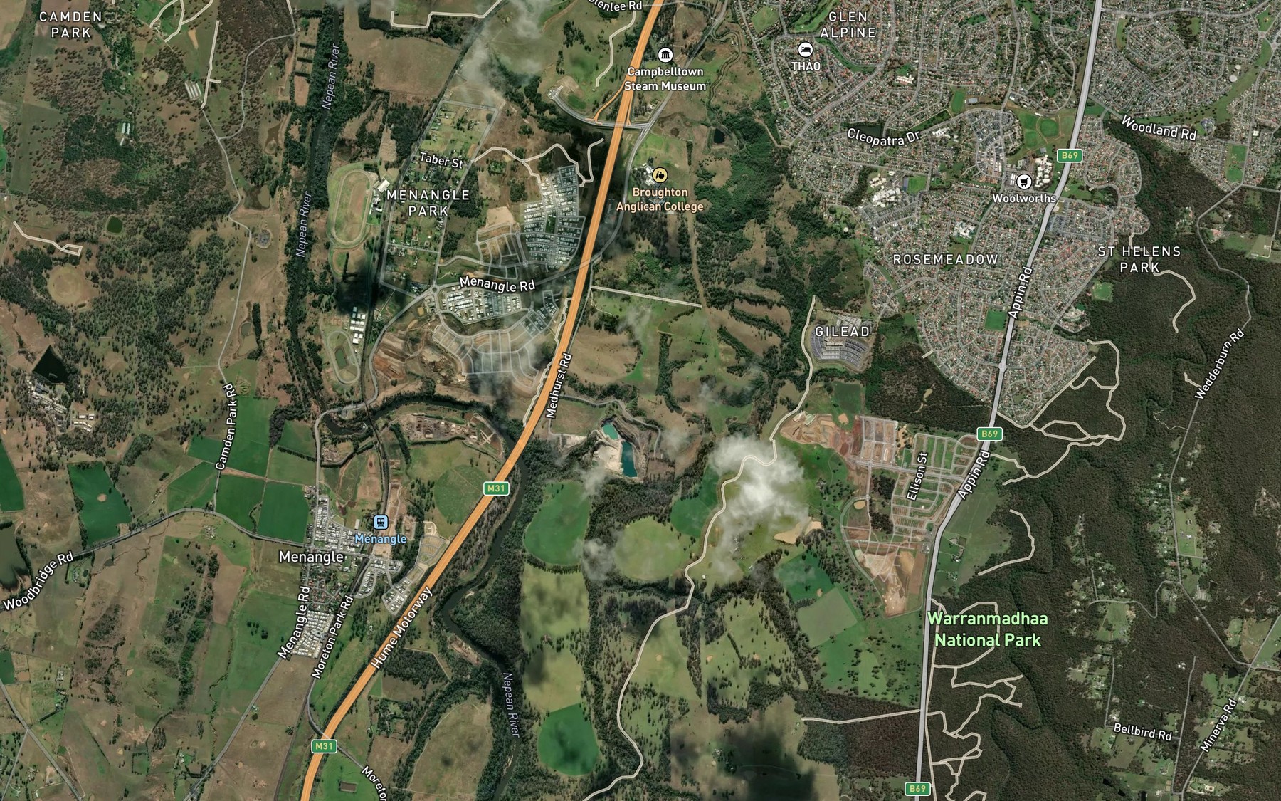 Satellite map of the Menangle Creek