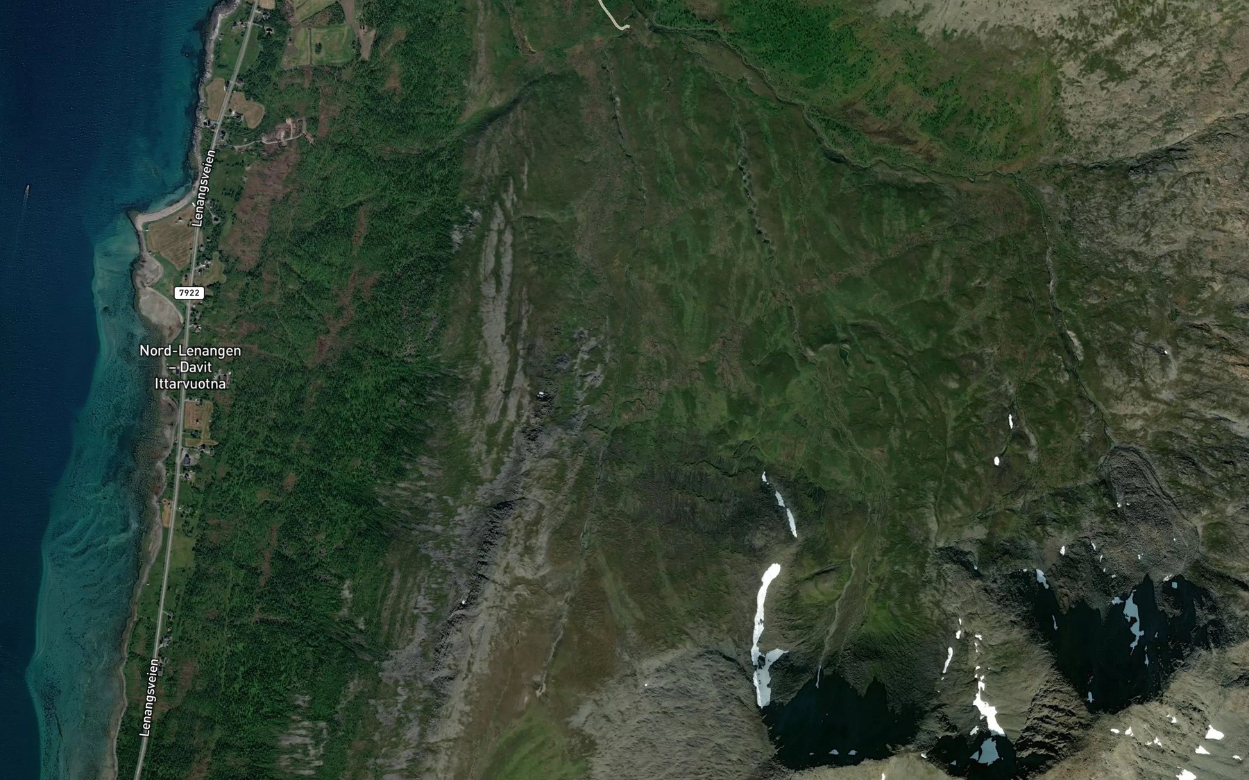 Satellite map of the Nedre Tverrelva