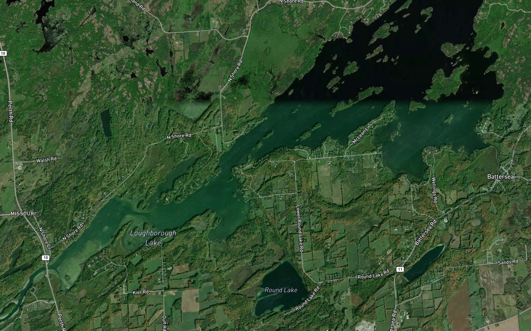 Satellite map of the Round Lake Bay