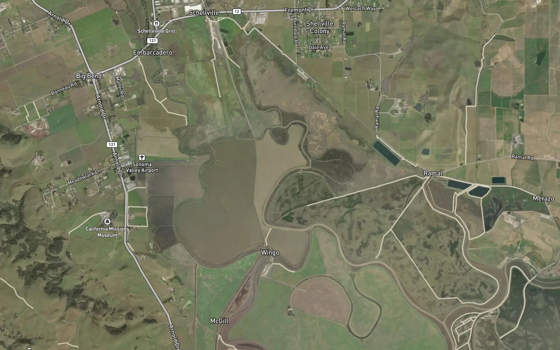 Satellite map of the Steamboat Slough