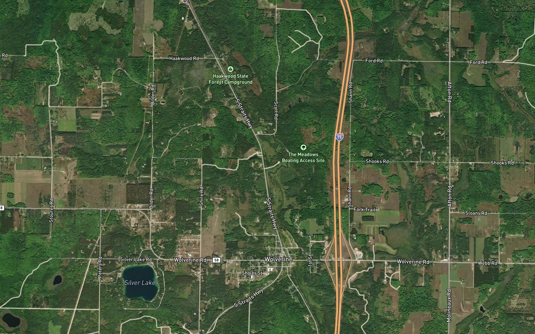 Satellite map of the Dodge Creek