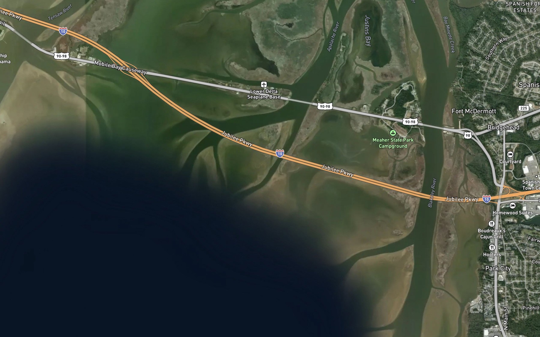 Satellite map of the Apalachee River