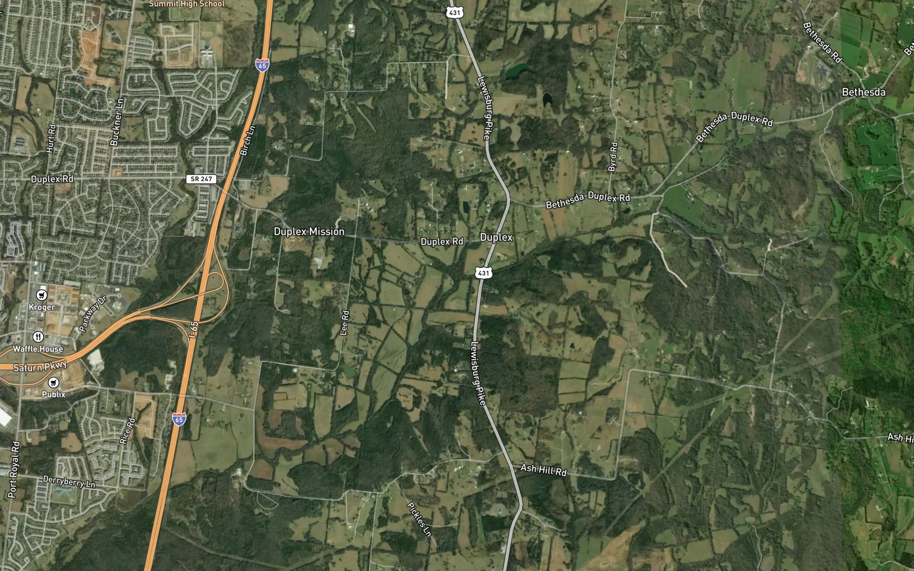 Satellite map of the Mud Creek
