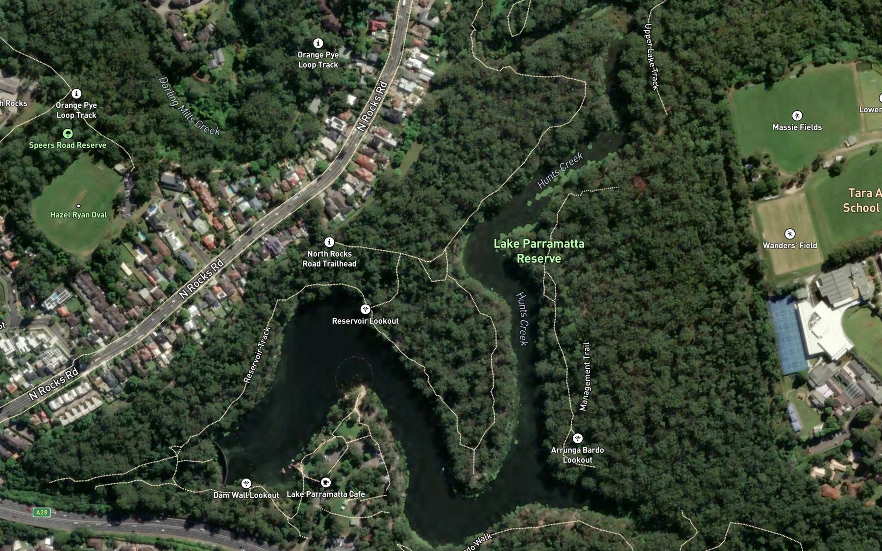 Satellite map of the Lake Parramatta