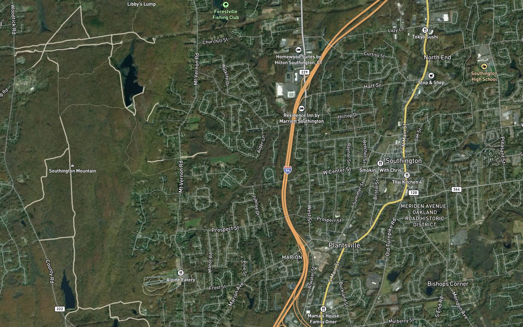 Satellite map of the Roaring Brook