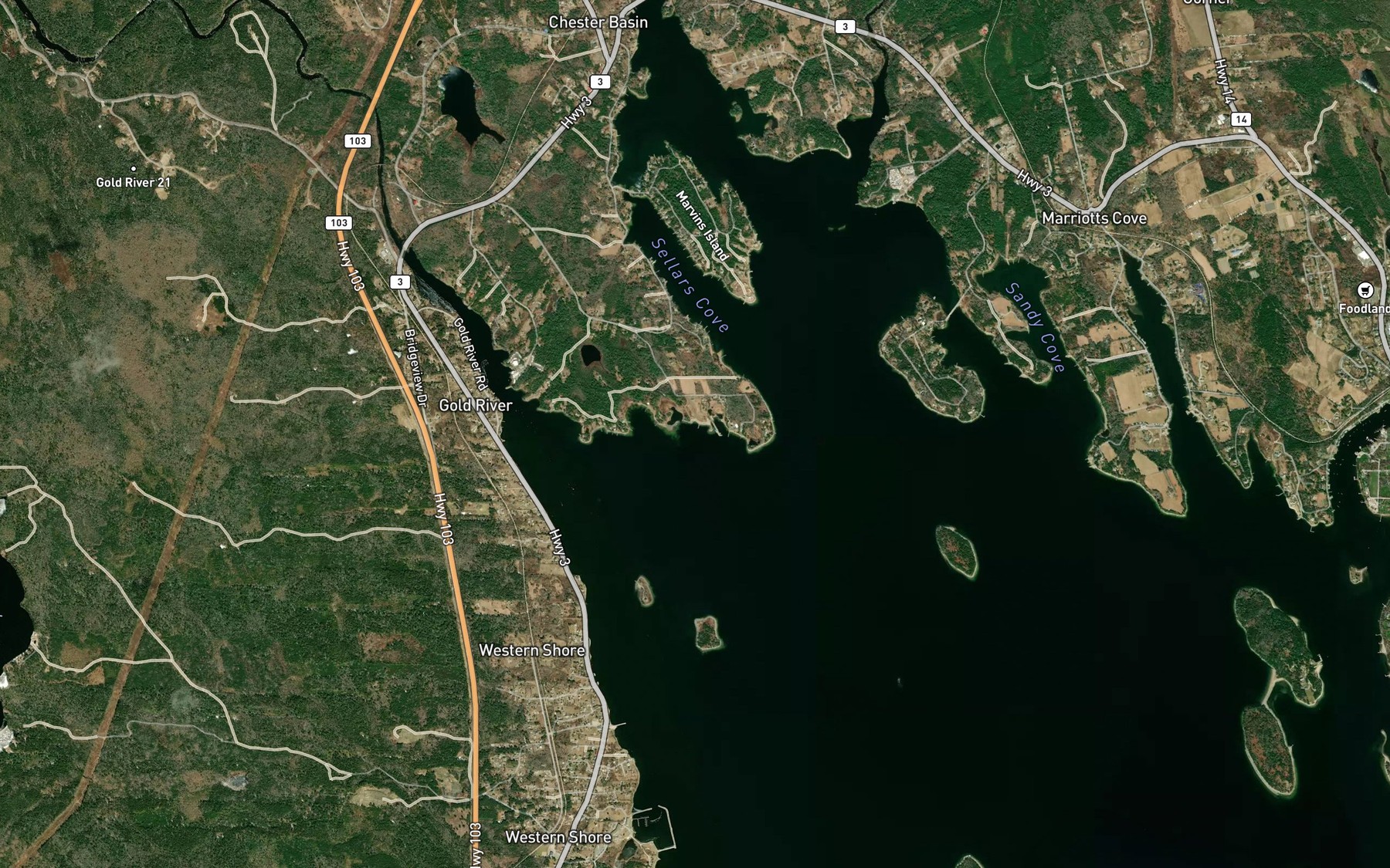 Satellite map of the Borgels Little Cove