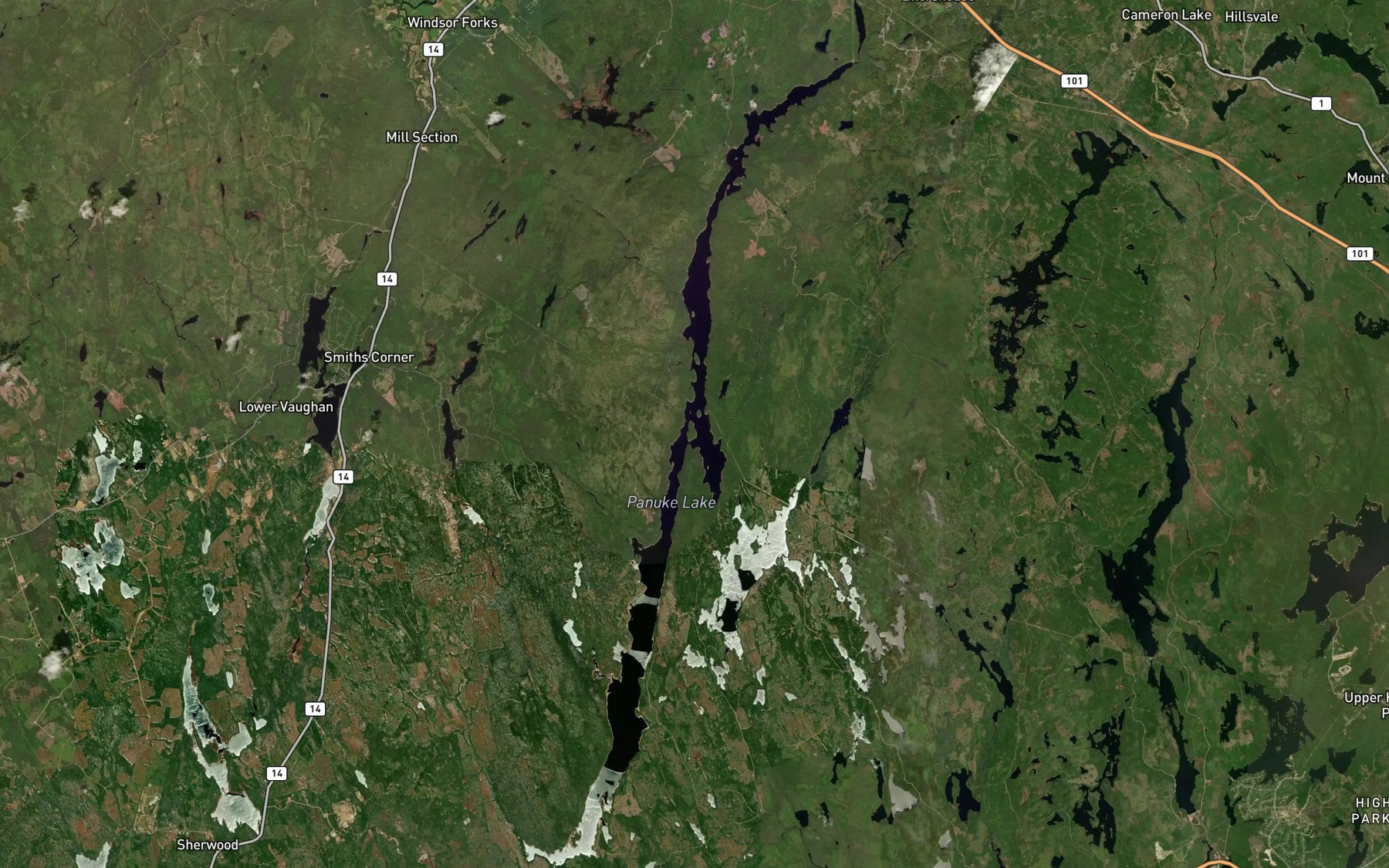 Satellite map of the Panuke Lake
