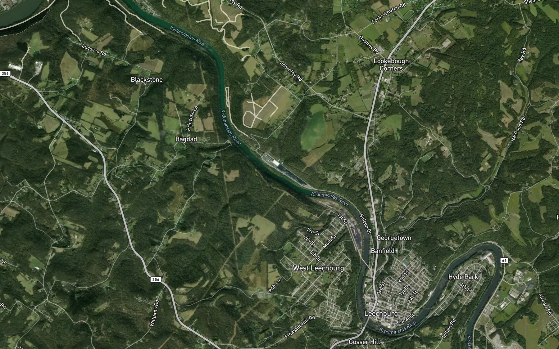 Satellite map of the Elder Run