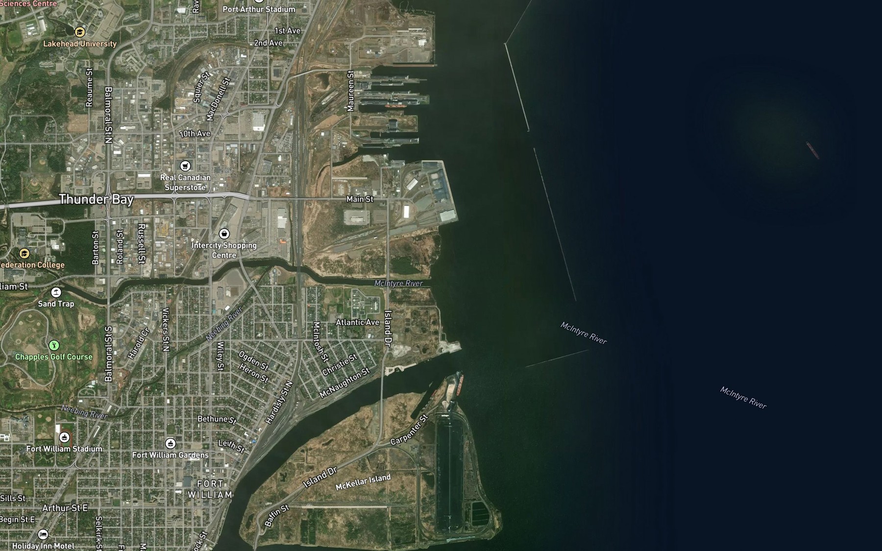 Satellite map of the Kaministiquia River