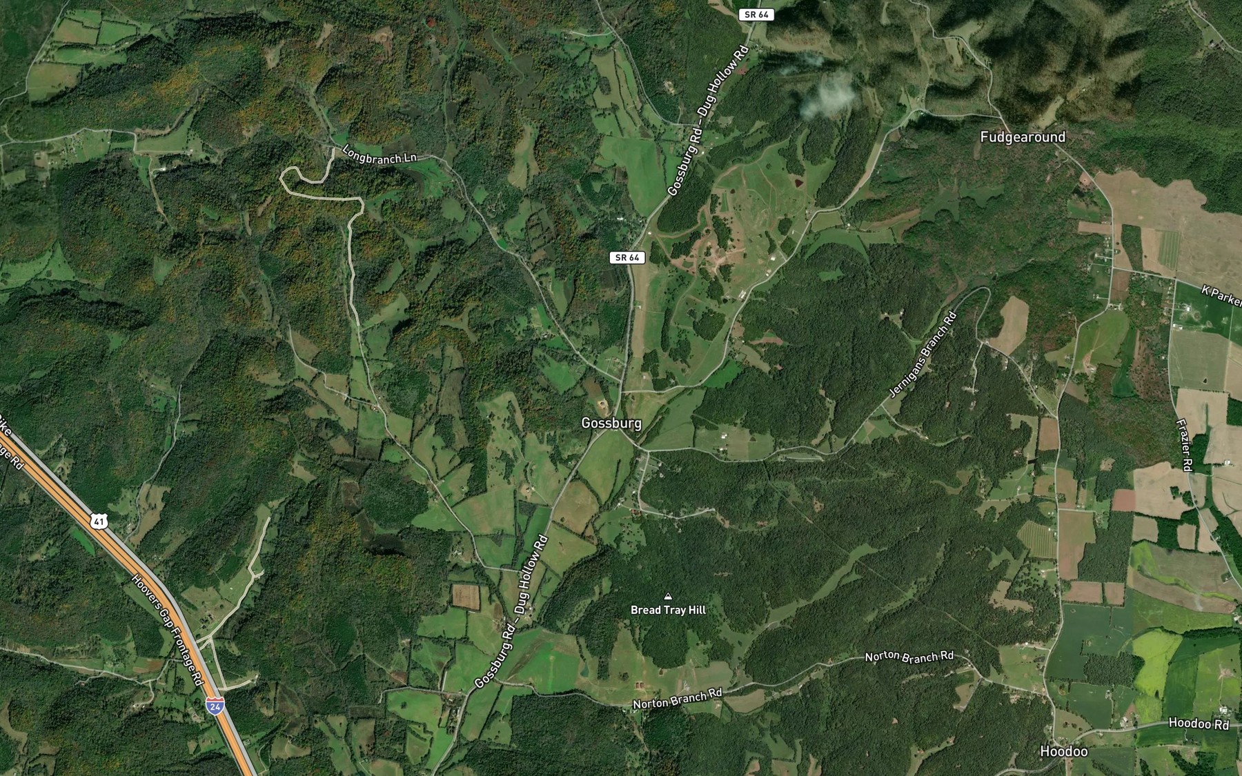 Satellite map of the Possumpaw Branch