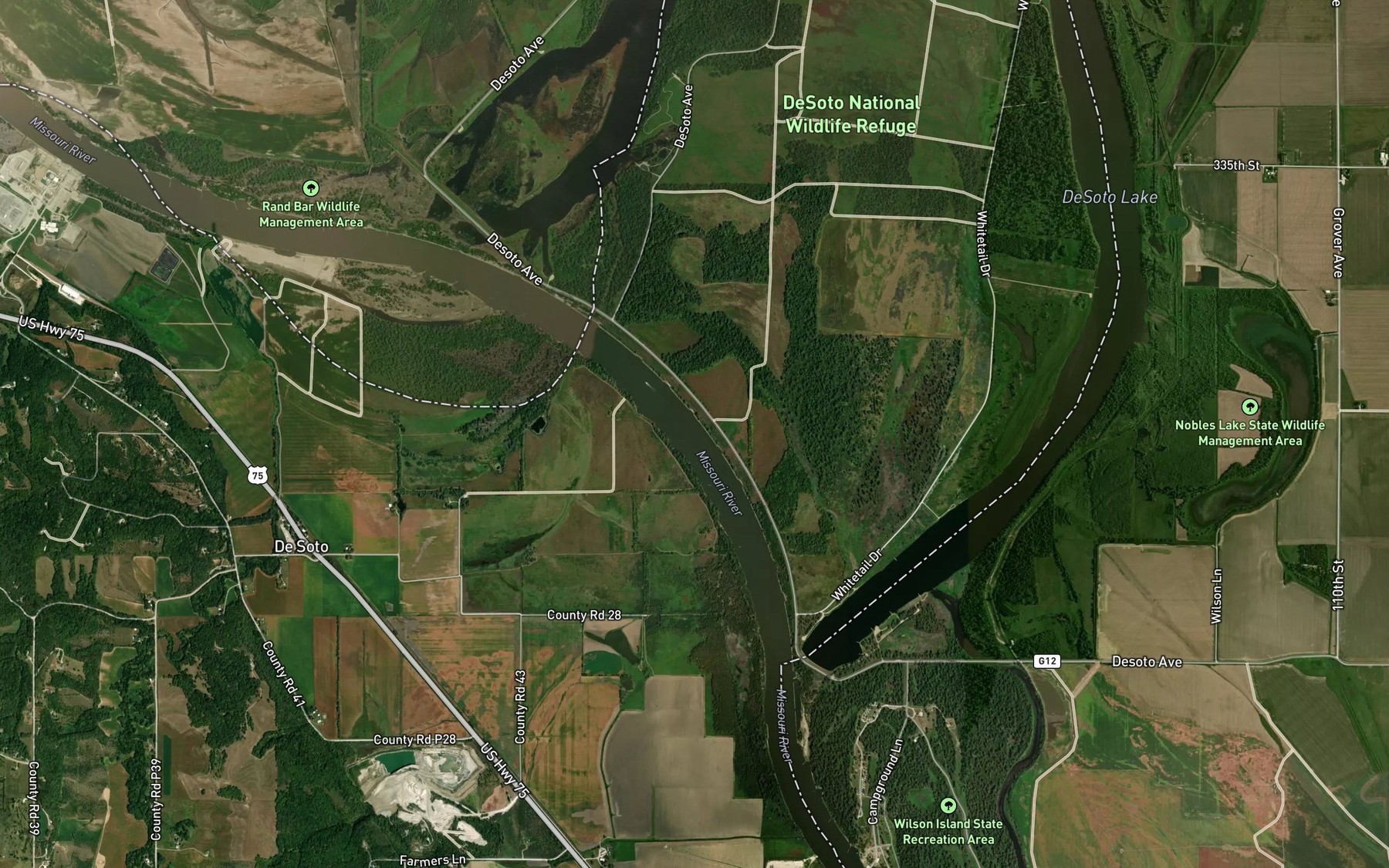 Satellite map of the De Soto Cutoff