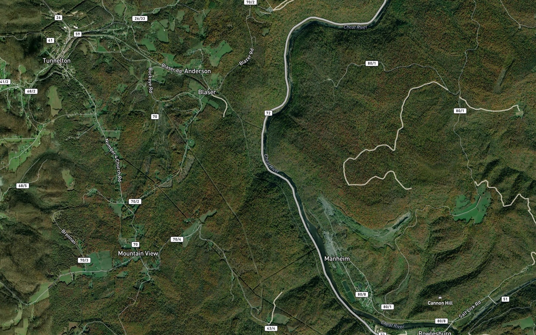 Satellite map of the Buckhorn Run