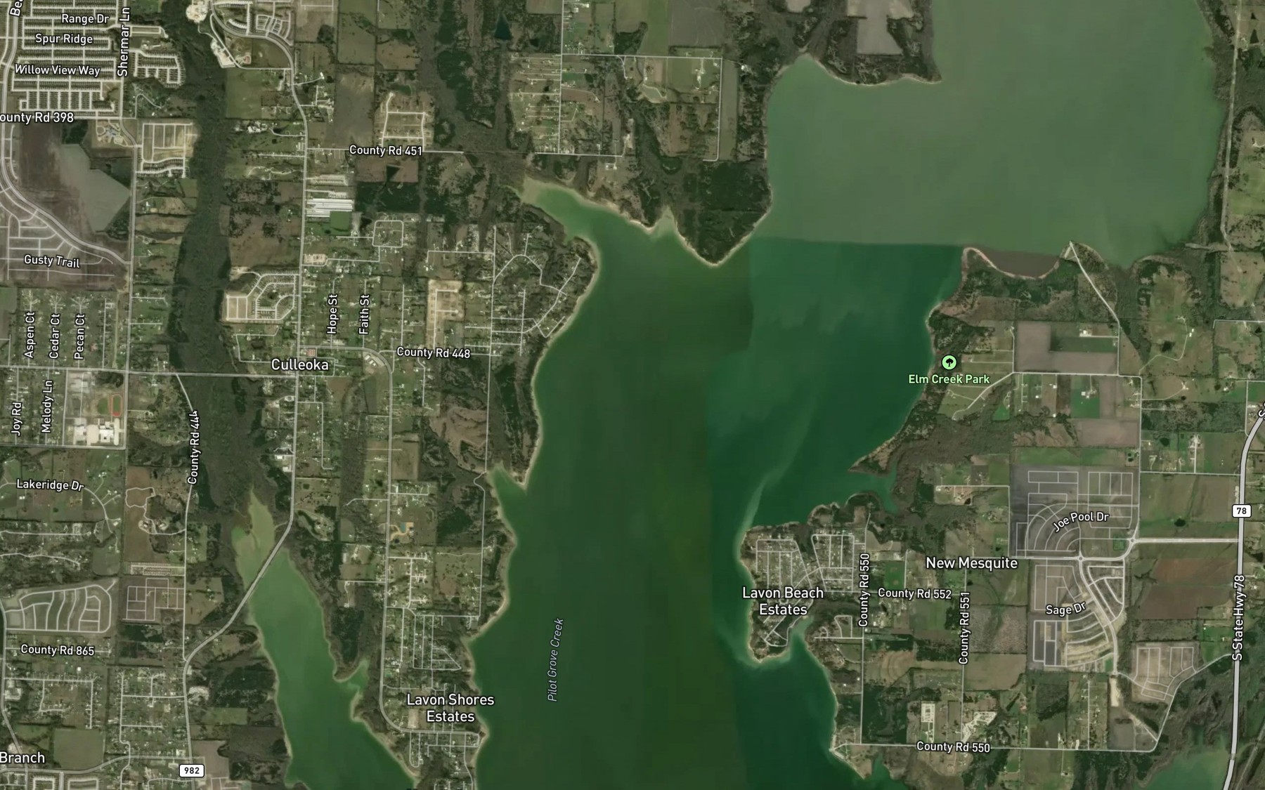 Satellite map of the Pilot Grove Creek