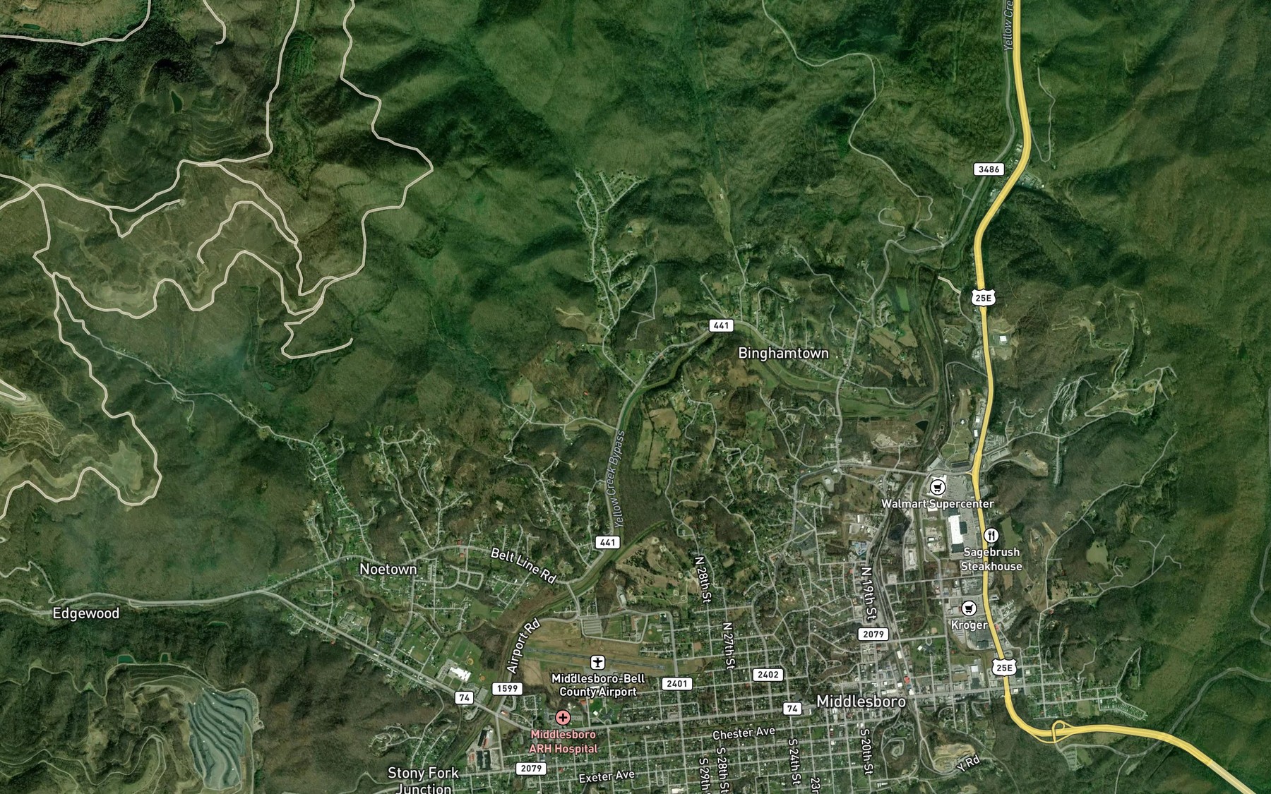 Satellite map of the Lick Fork