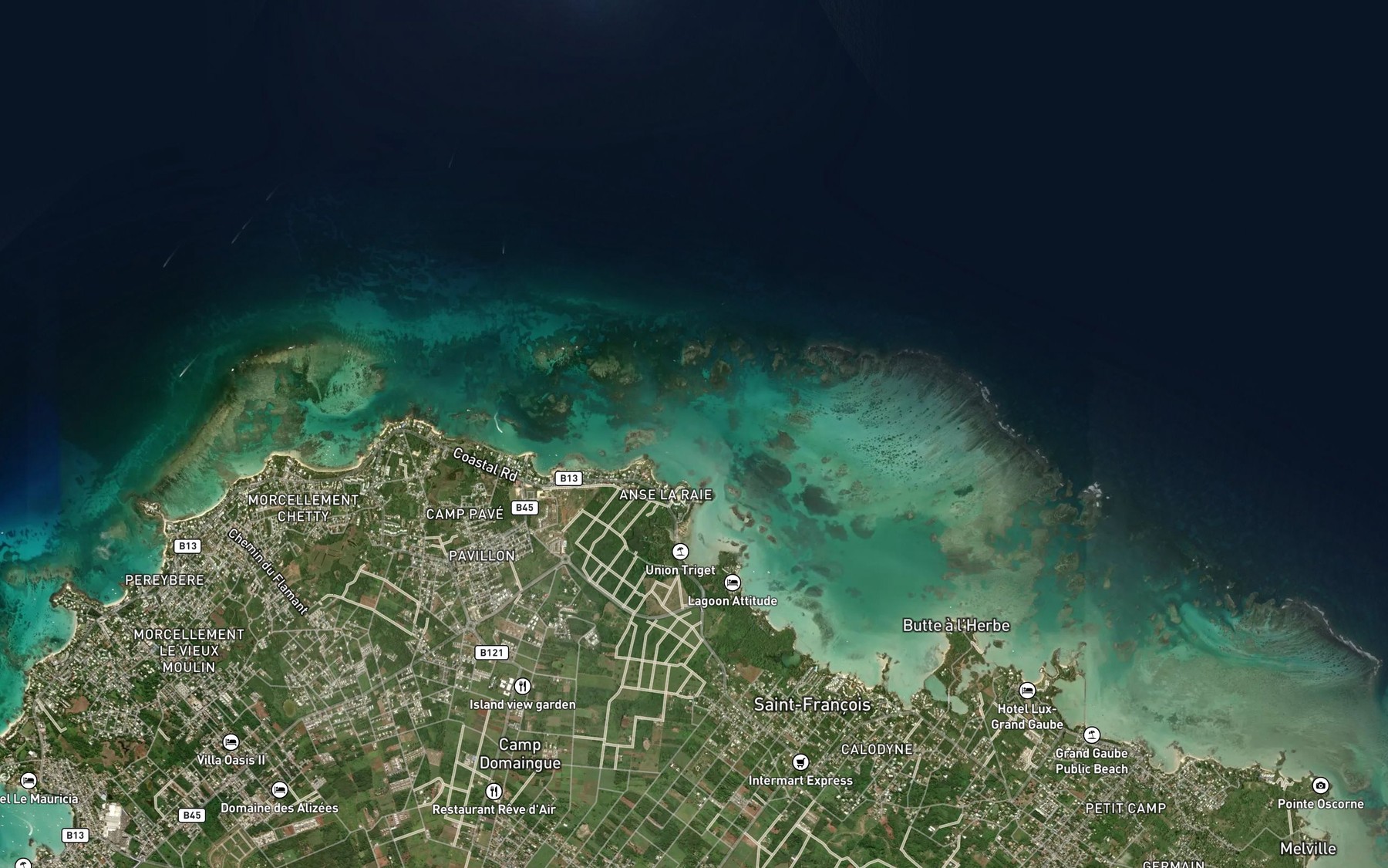 Satellite map of the Bras de Mer la Rose