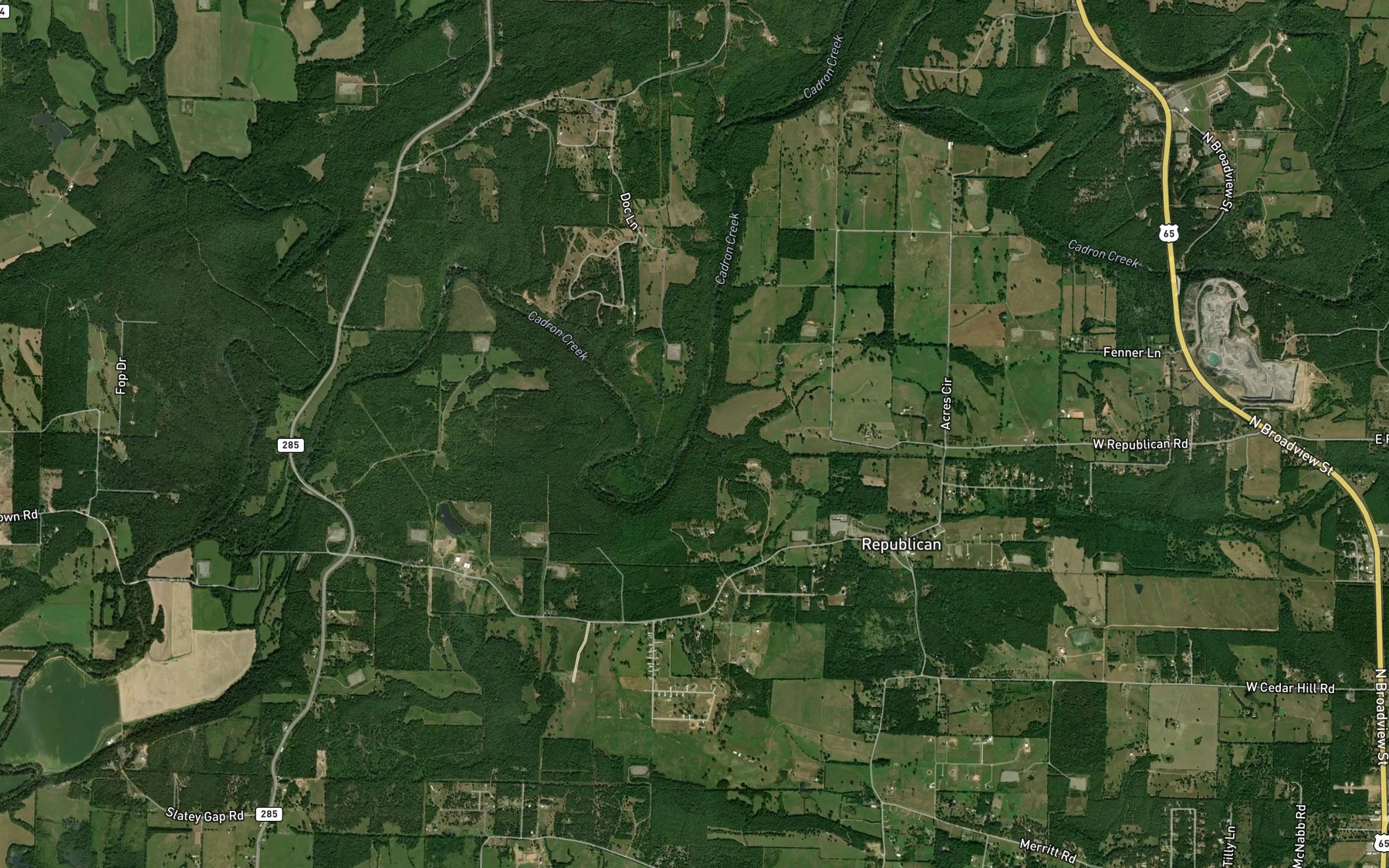 Satellite map of the Peavine Creek