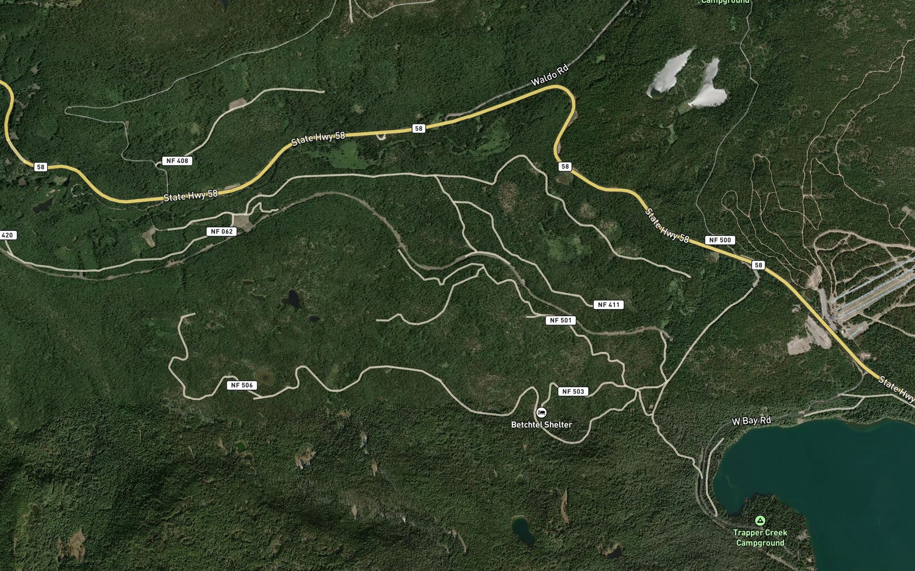 Satellite map of the McLeod Creek