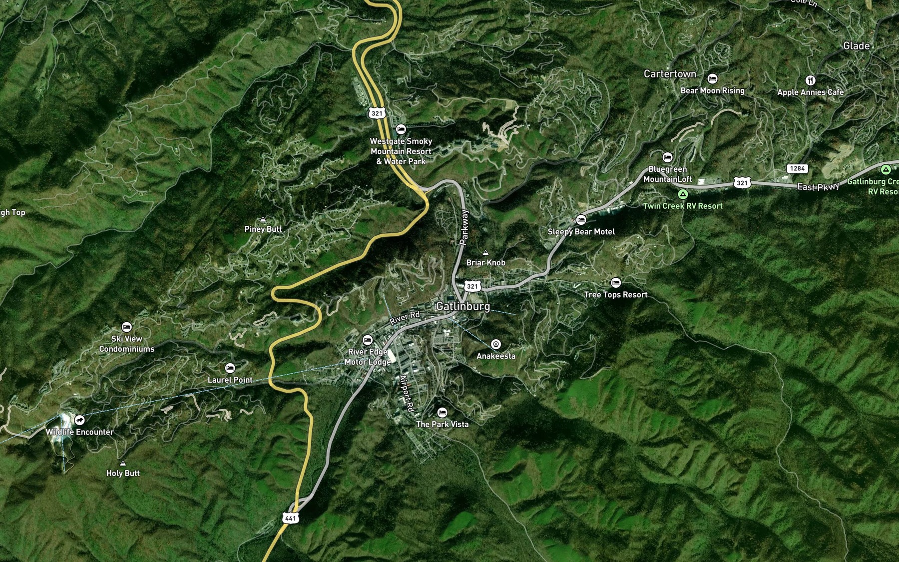 Satellite map of the Roaring Fork